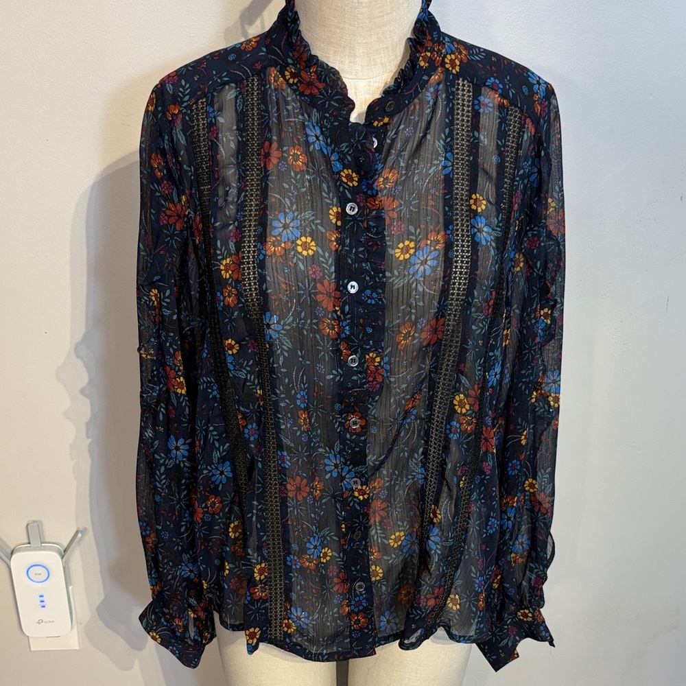 Lost + Wander Sheer Floral Blouse - Black, Blue, Red, Yellow size M
